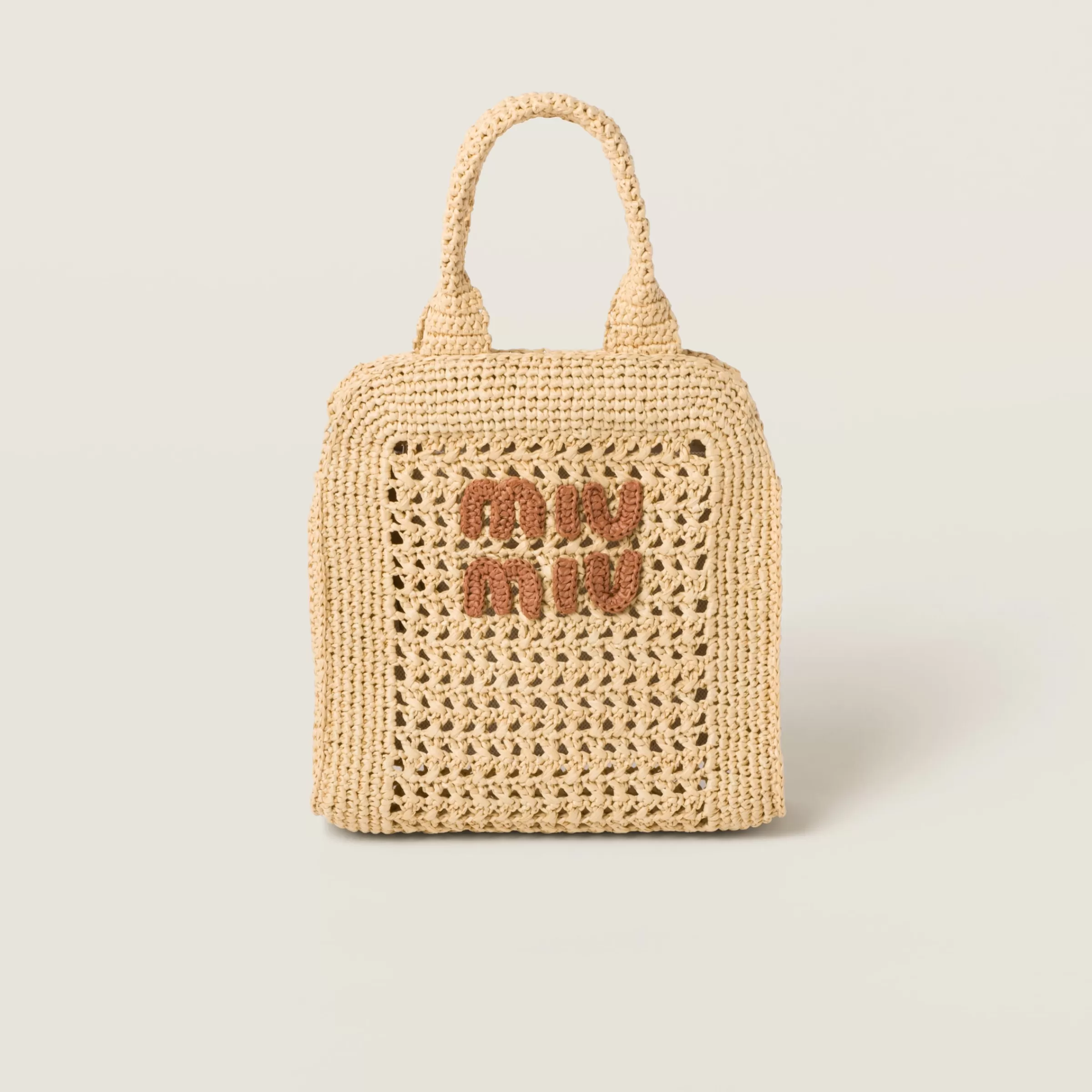 Miu Miu Raffia-effect Crochet Fabric Tote Bag |