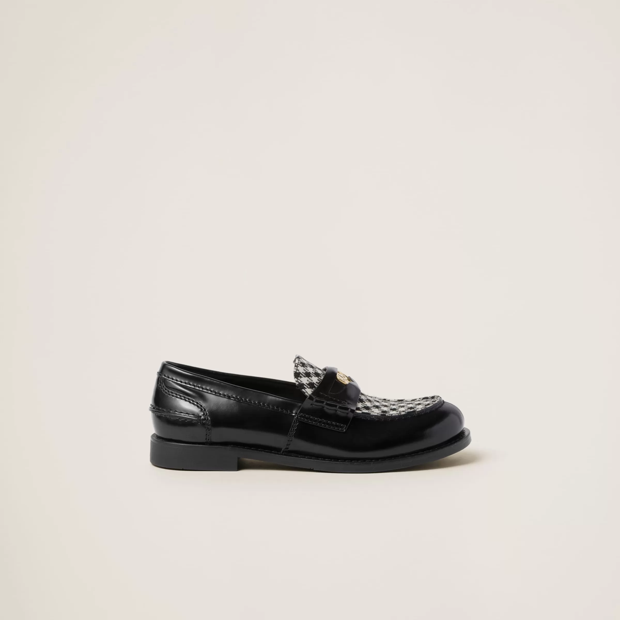 Miu Miu Brushed Leather And Gingham Check Fabric Loafers |