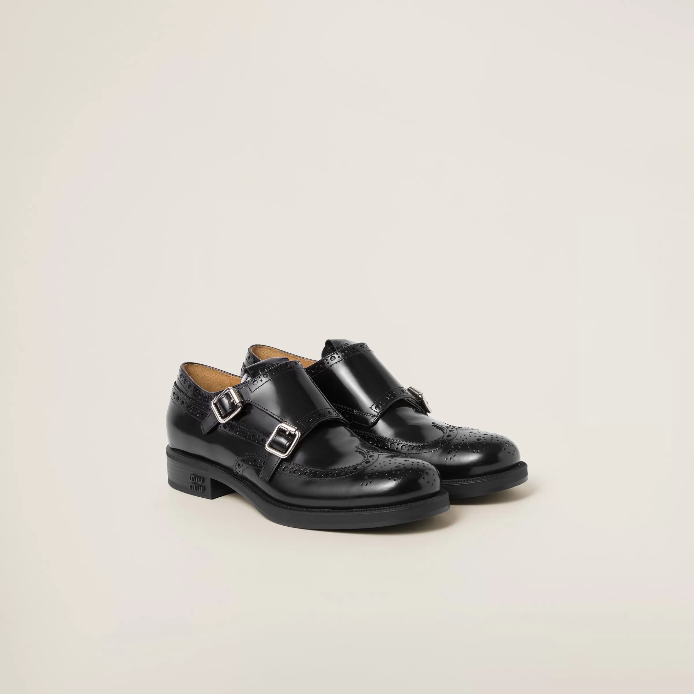 Miu Miu Church's X Brushed Leather Double Monk Brogue Shoes |