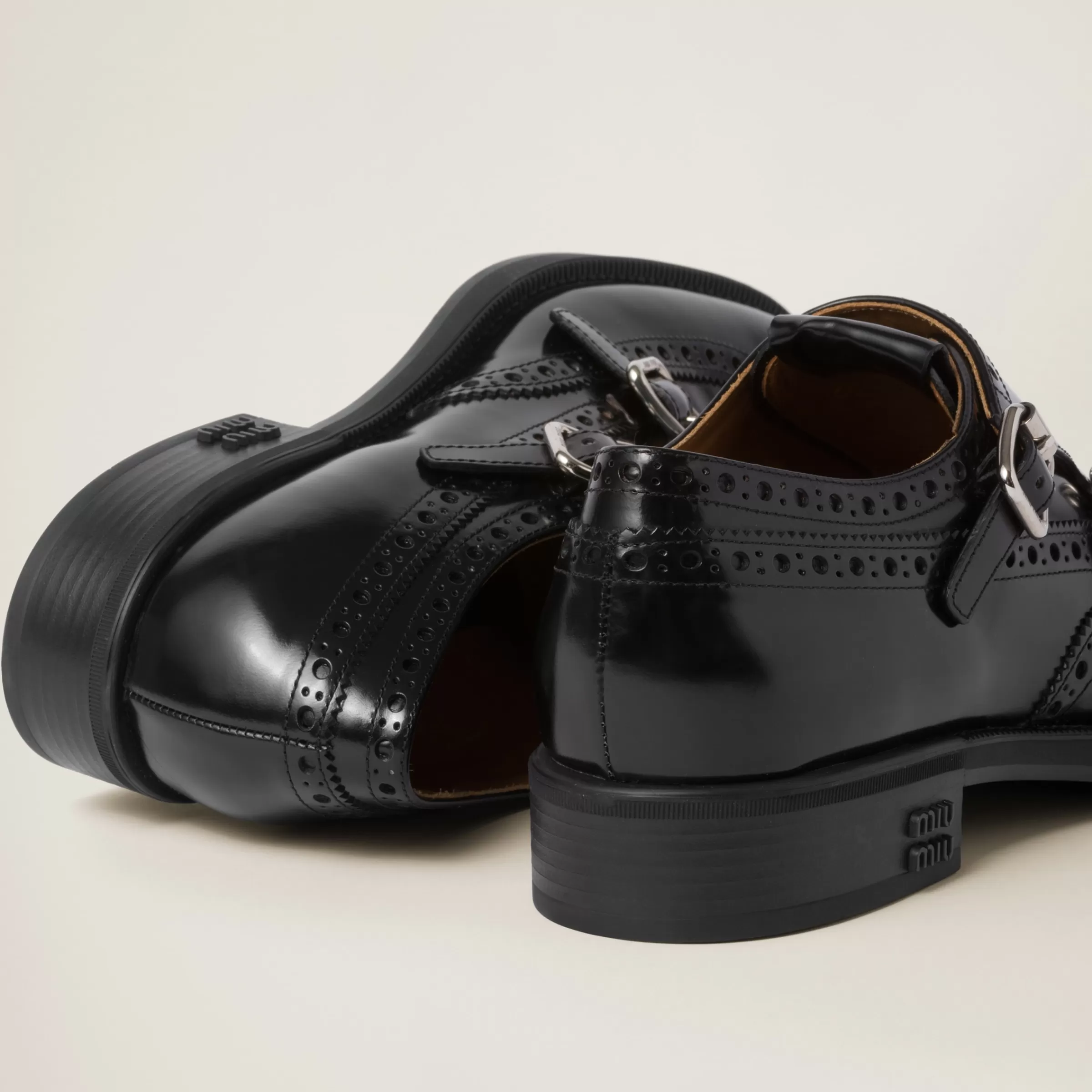 Miu Miu Church's X Brushed Leather Double Monk Brogue Shoes |