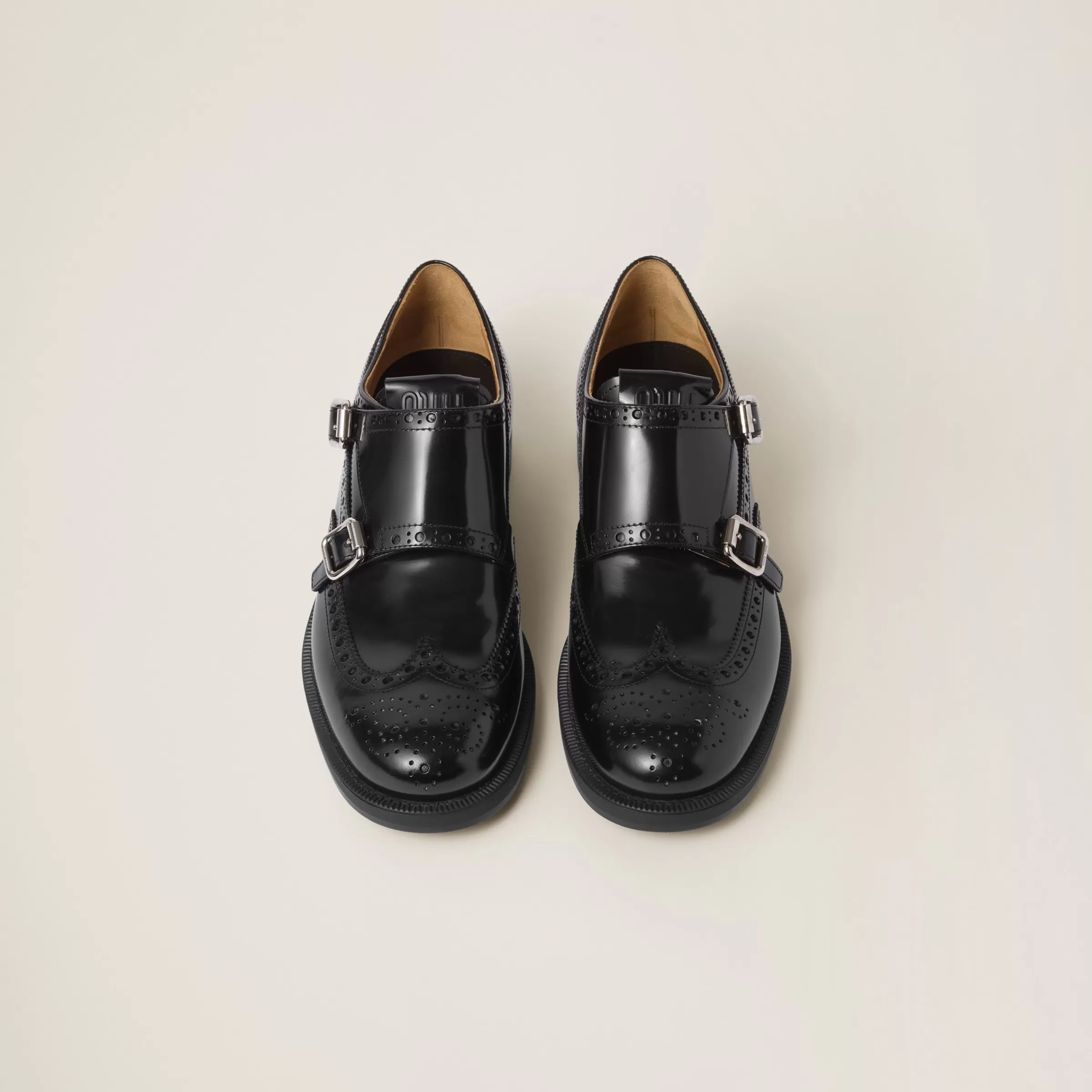 Miu Miu Church's X Brushed Leather Double Monk Brogue Shoes |