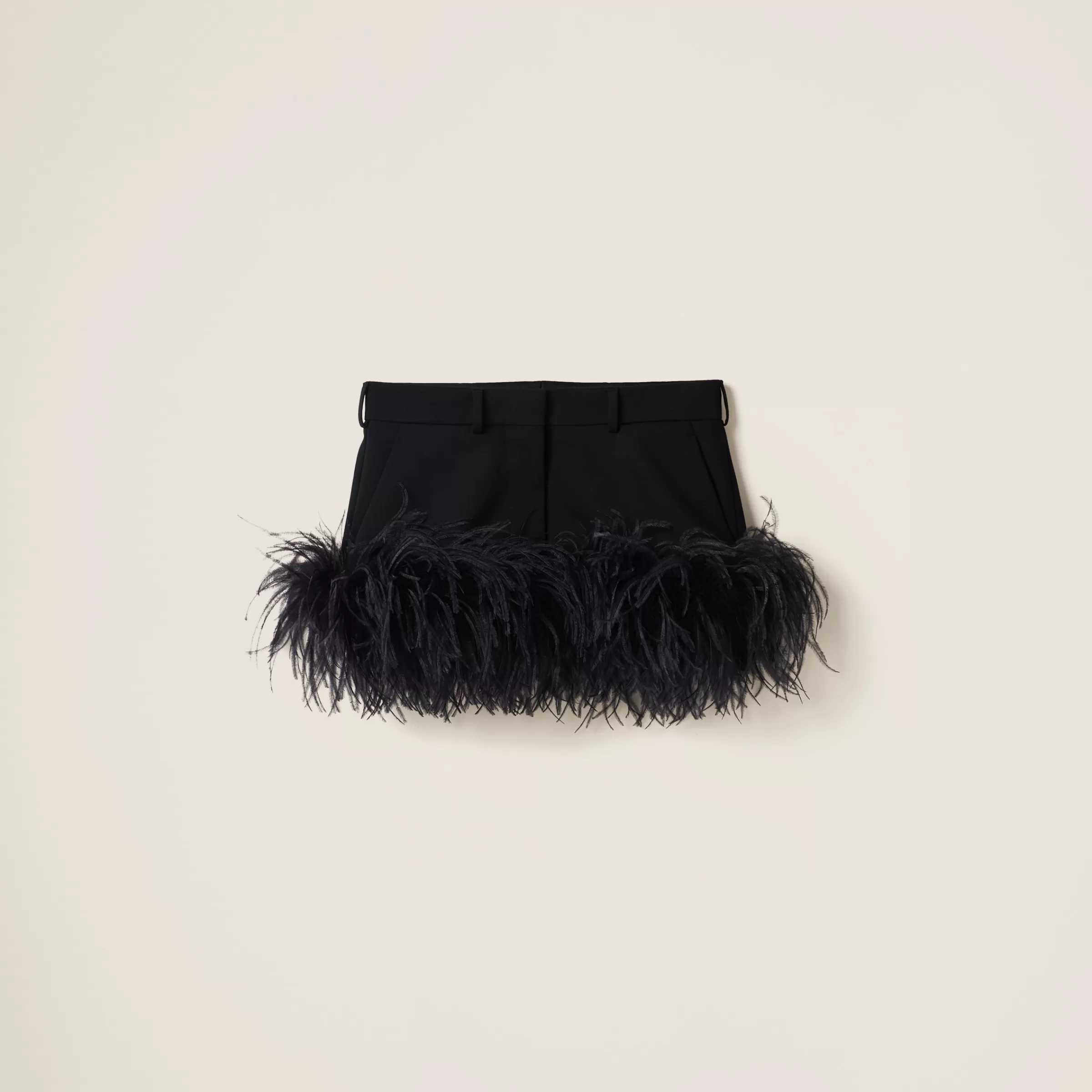Miu Miu Feather-trimmed Grain De Poudre Miniskirt |