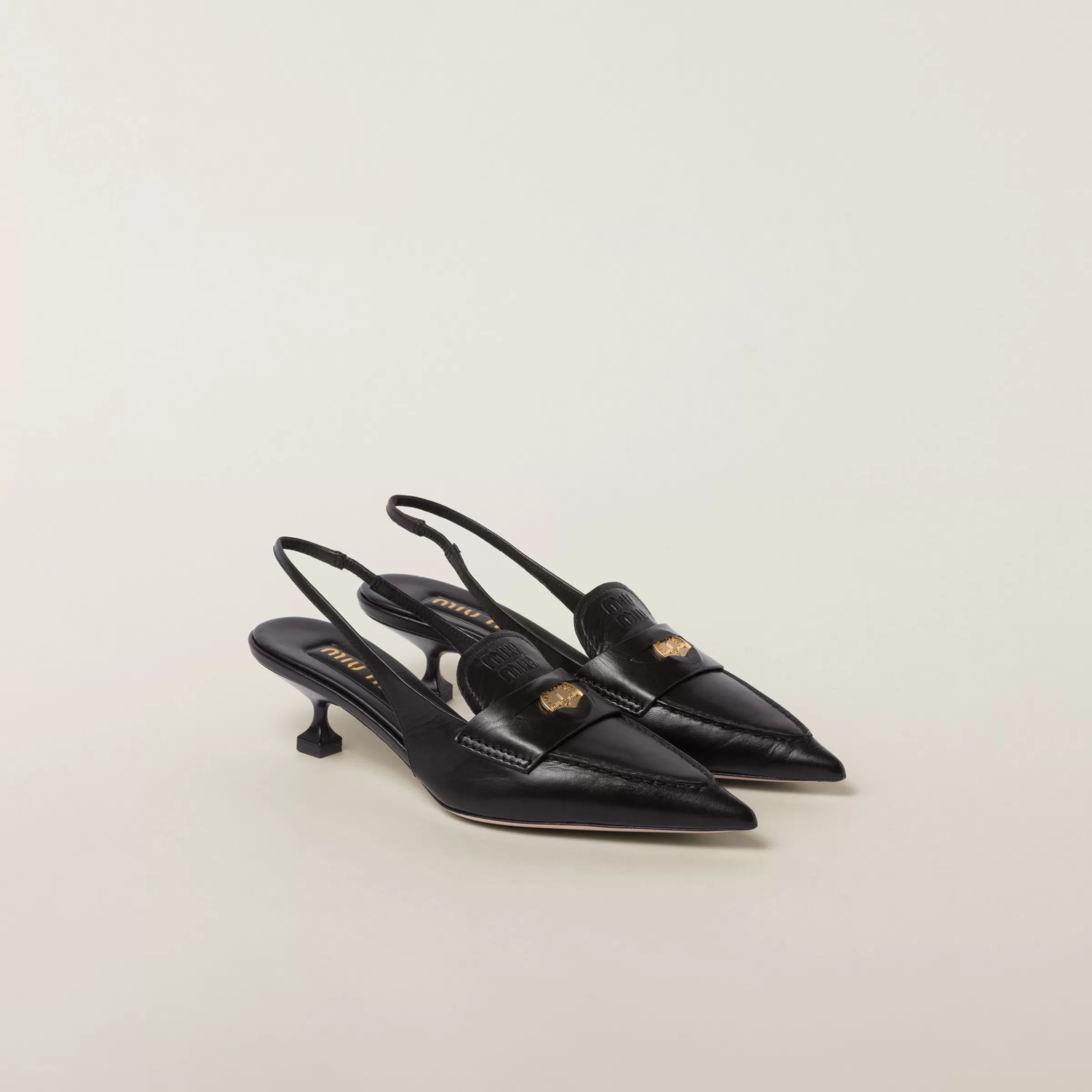 Miu Miu Leather Penny Loafers With Heel |