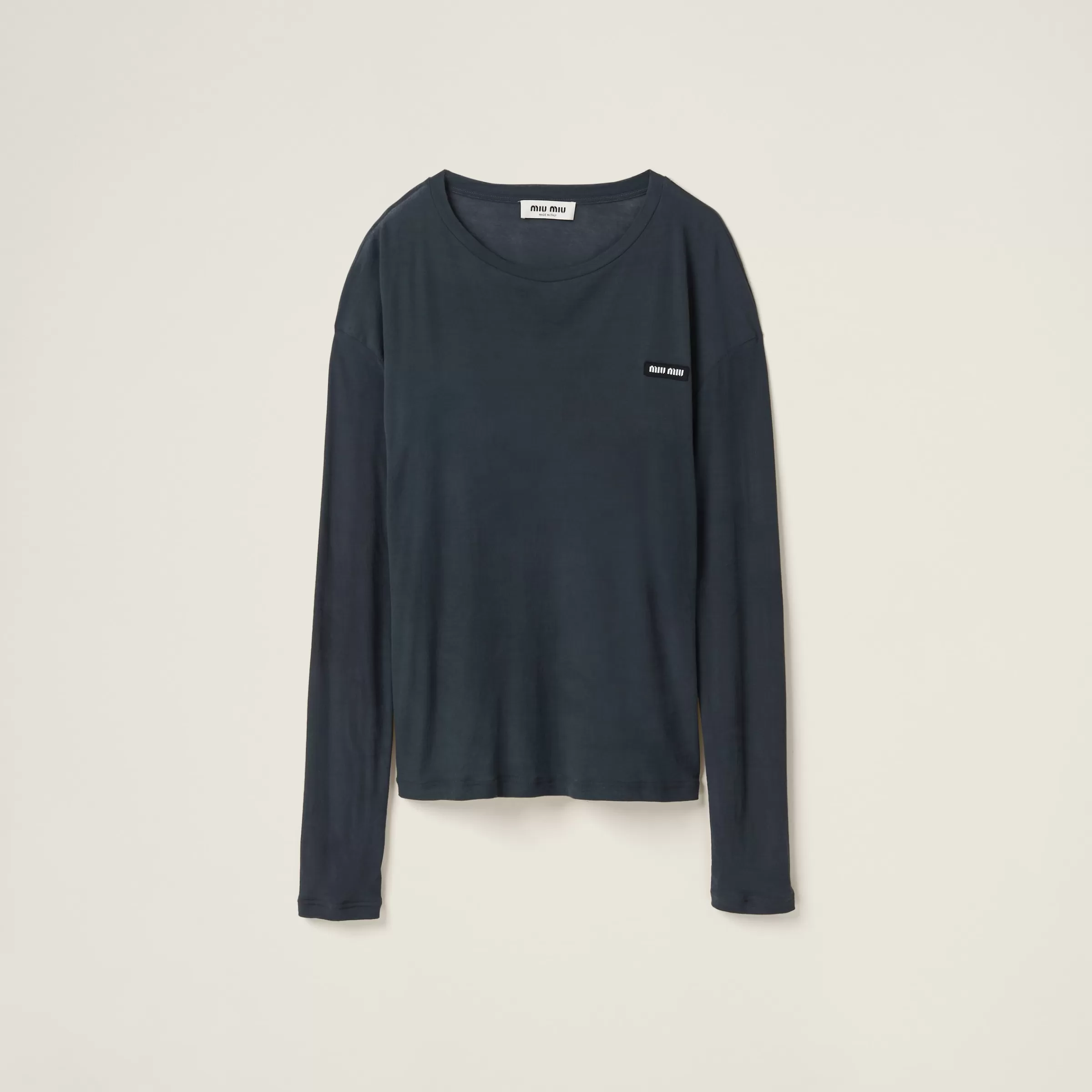Miu Miu Long-sleeved Garment-dyed Ribbed Knit Jersey T-shirt |