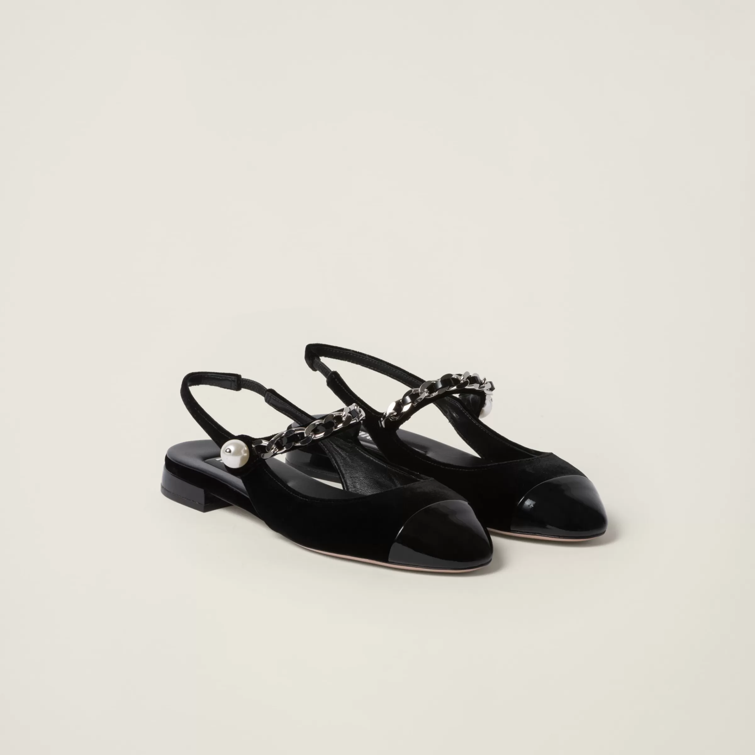 Miu Miu Velvet And Patent Leather Slingback Ballerinas |