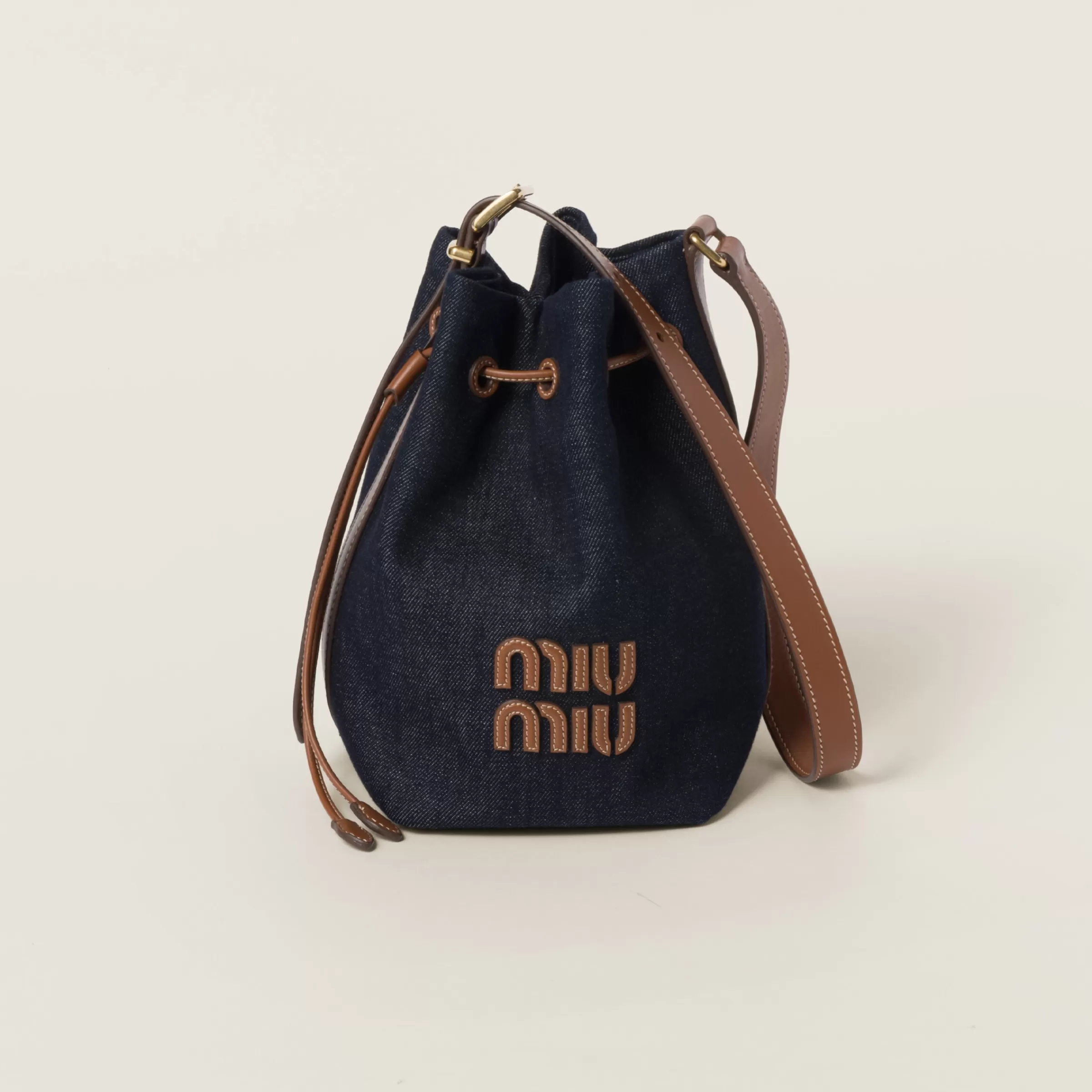 Miu Miu Denim And Leather Bucket Bag |