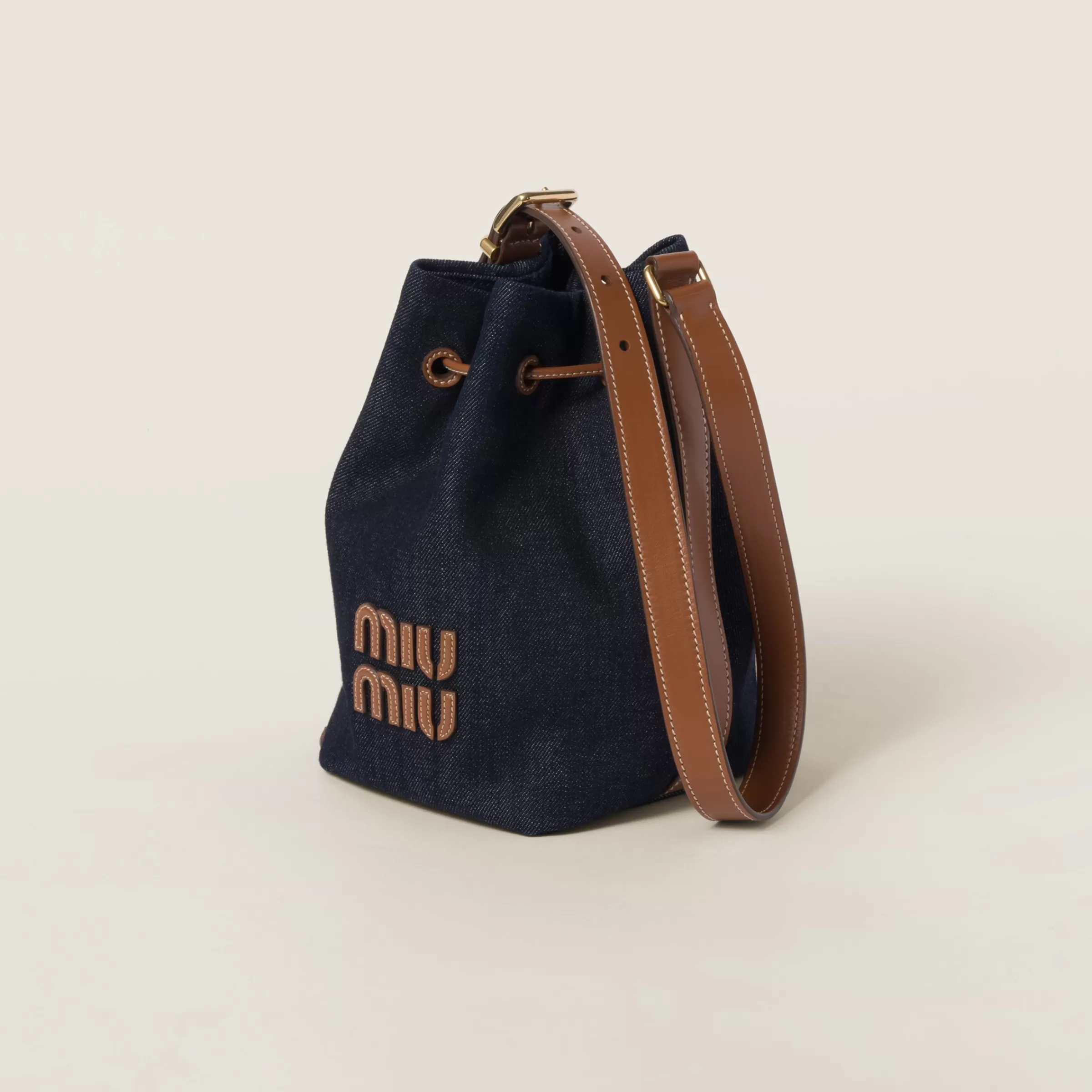 Miu Miu Denim And Leather Bucket Bag |