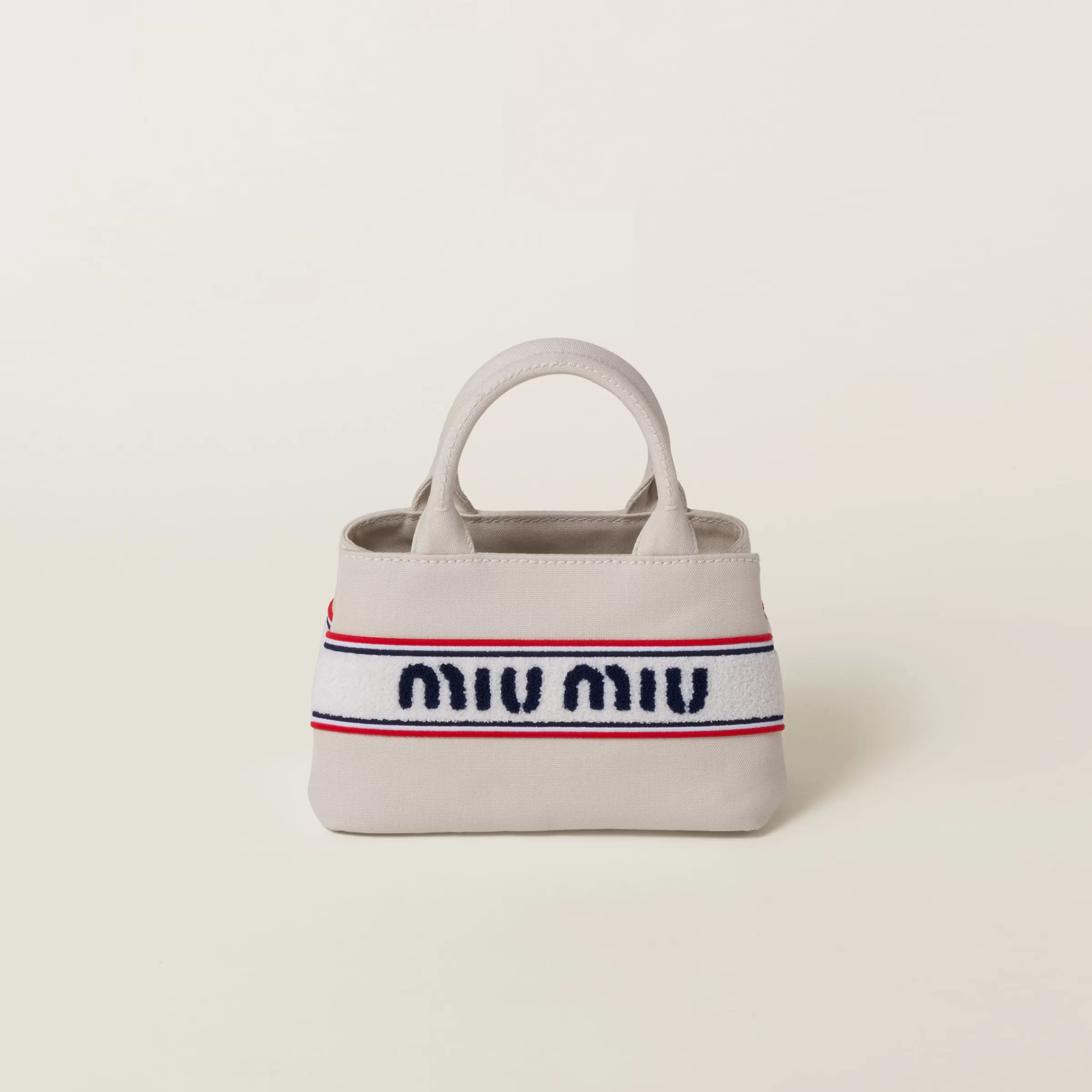 Miu Miu Chalk Canvas Handbag With Embroidered Logo |