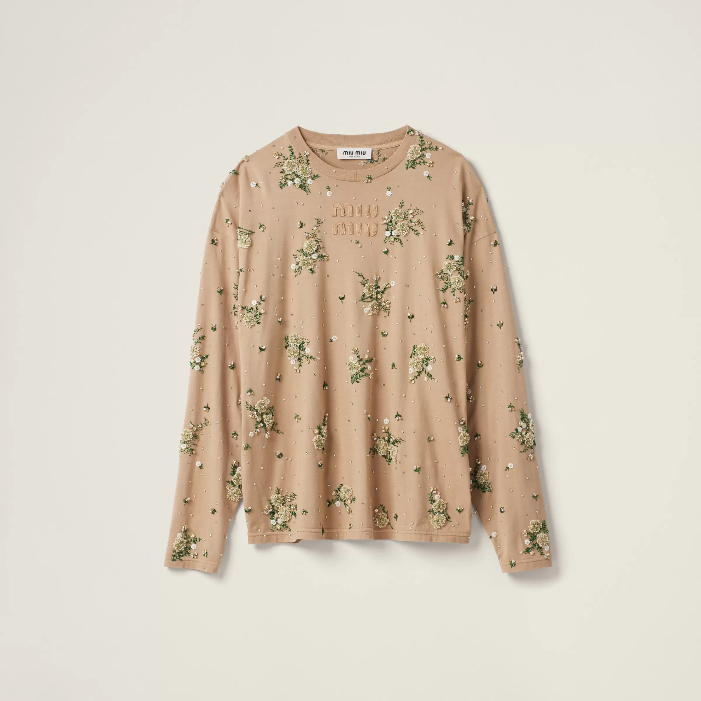 Miu Miu Garment-dyed Long-sleeve Jersey T-shirt With Embroidery |