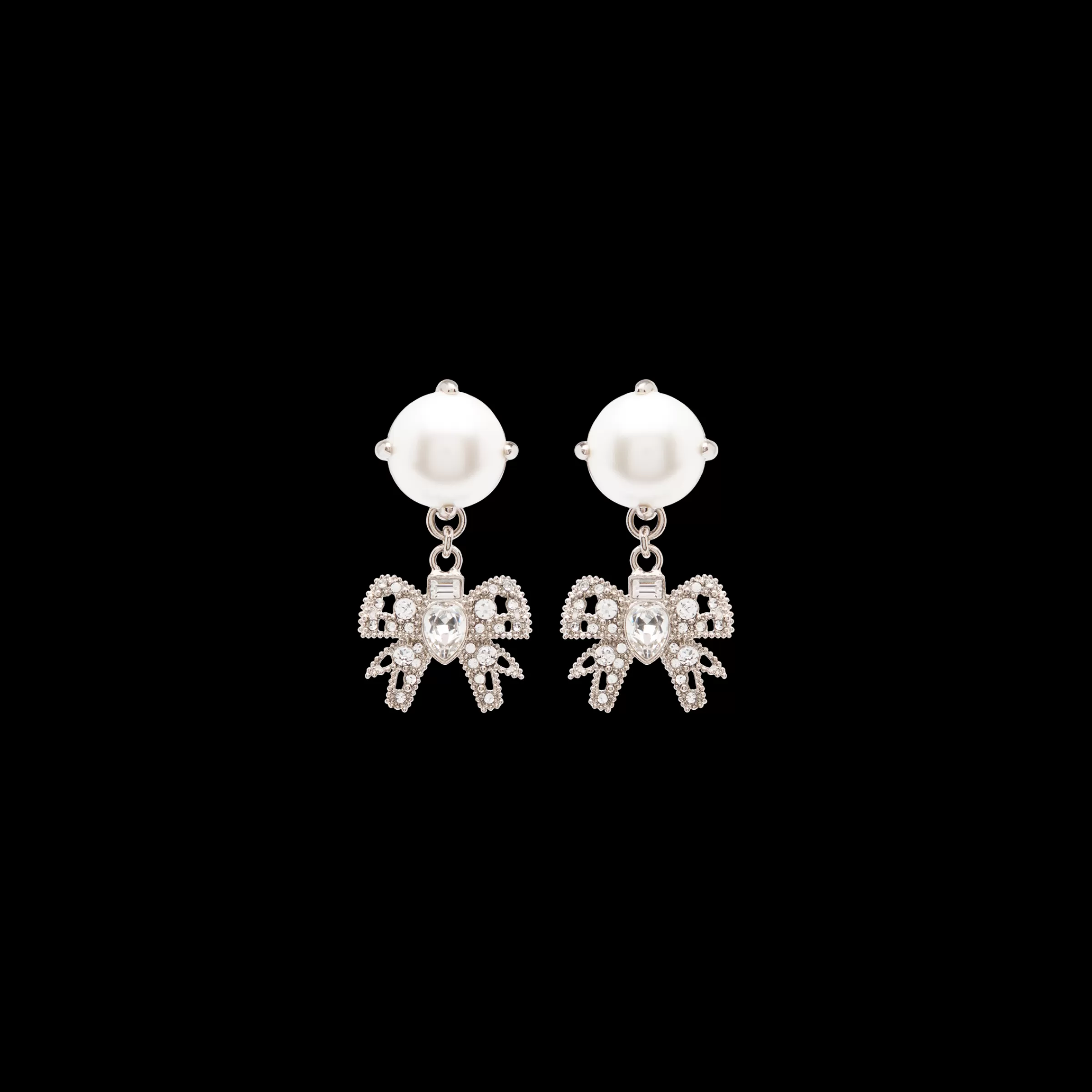 Miu Miu Cream/cristal Pendant Earrings With Crystals And Pearls |