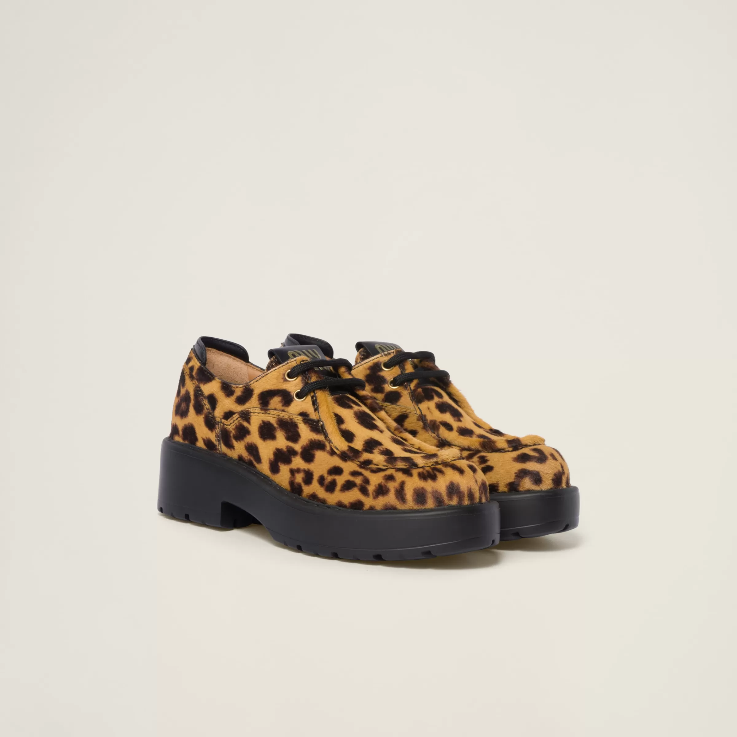 Miu Miu Leopard-print Calf Hair Leather Lace-up Shoes |