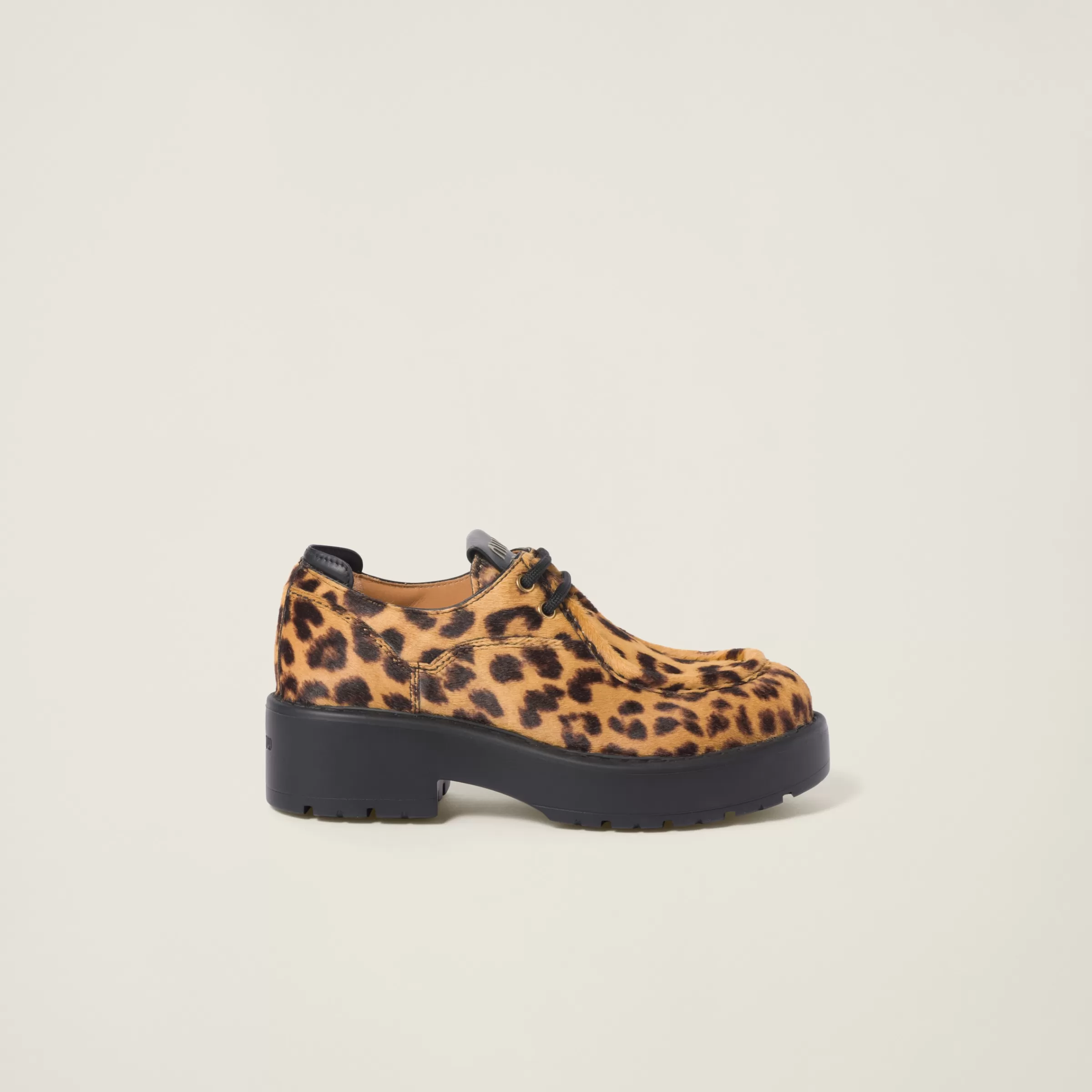 Miu Miu Leopard-print Calf Hair Leather Lace-up Shoes |