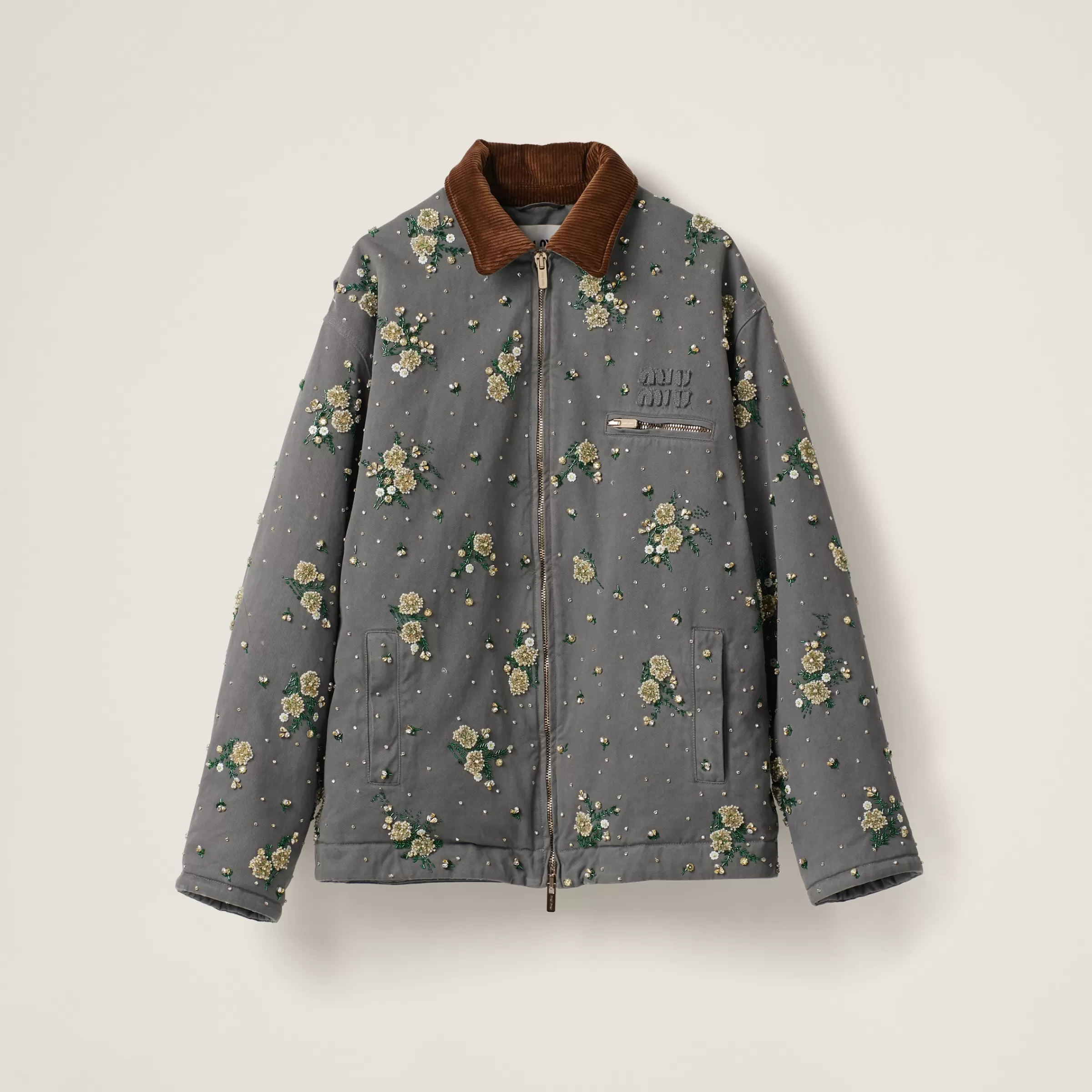 Miu Miu Embroidered Garment-dyed Gabardine Blouson Jacket |