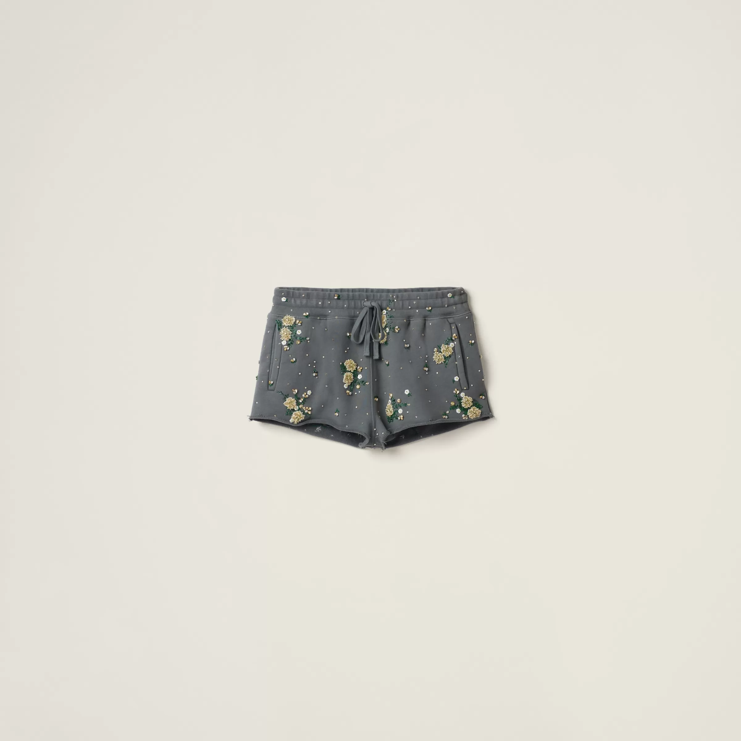 Miu Miu Garment-dyed Cotton Fleece Shorts With Embroidered Logo |