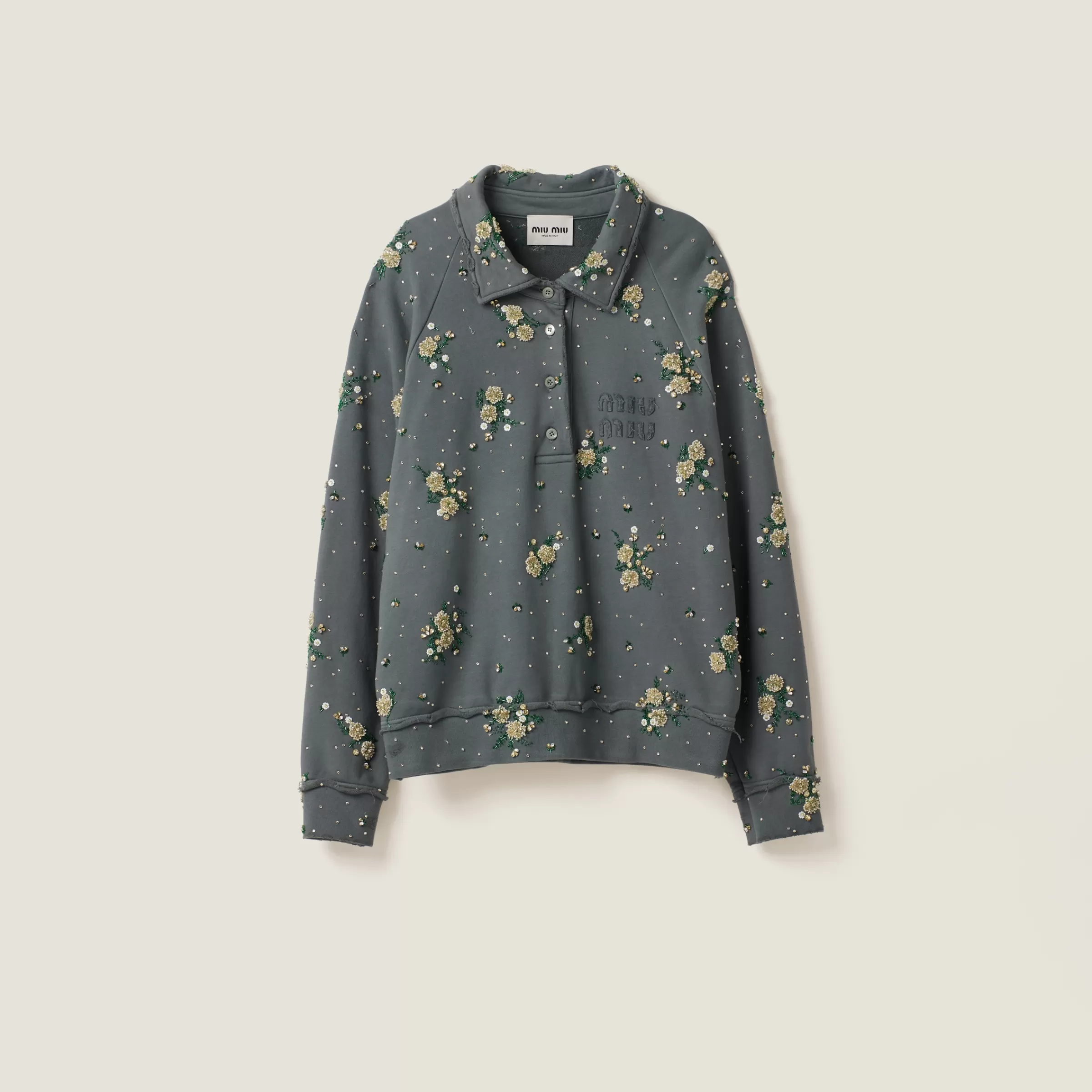 Miu Miu Garment-dyed Cotton Fleece Sweatshirt With Embroidered Logo |