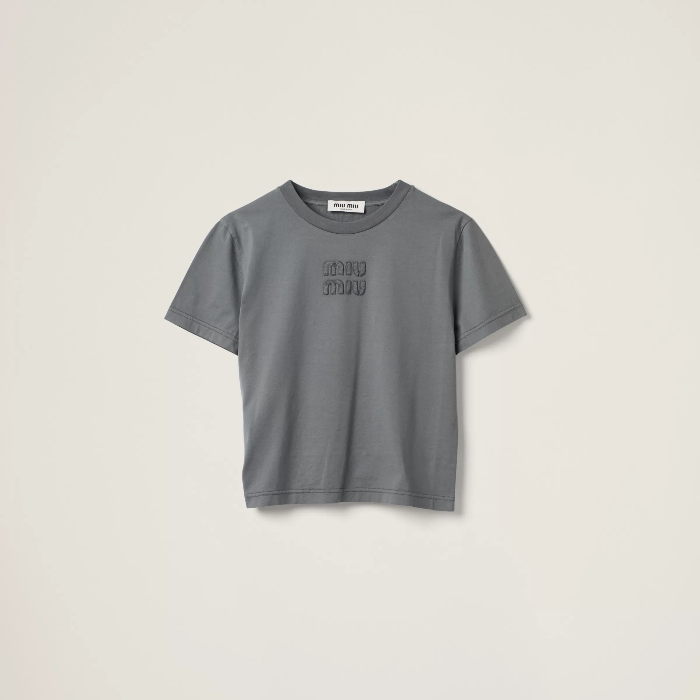 Miu Miu Garment-dyed Jersey T-shirt With Embroidered Logo |
