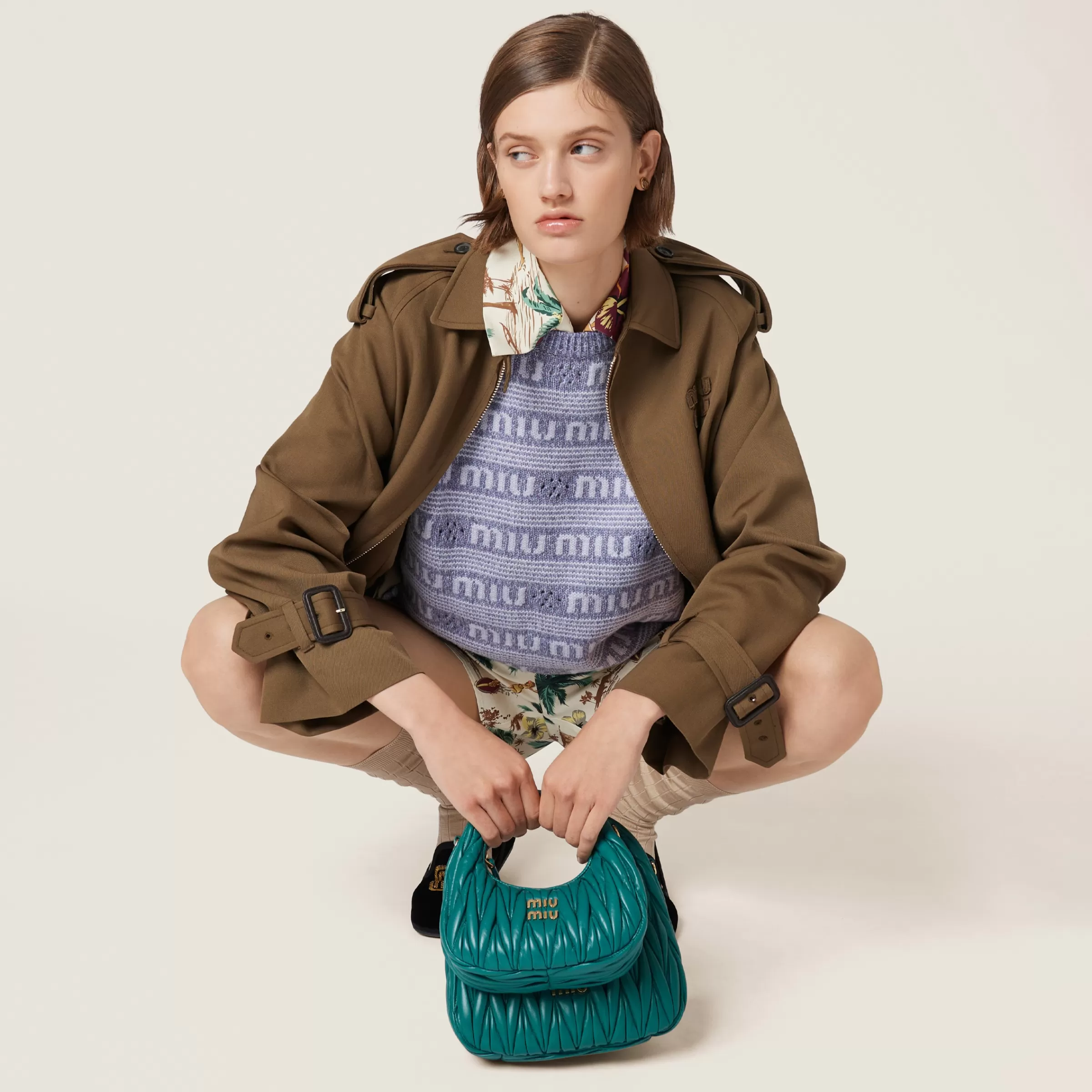Miu Miu Wander Matelassé Nappa Leather Hobo Bag |