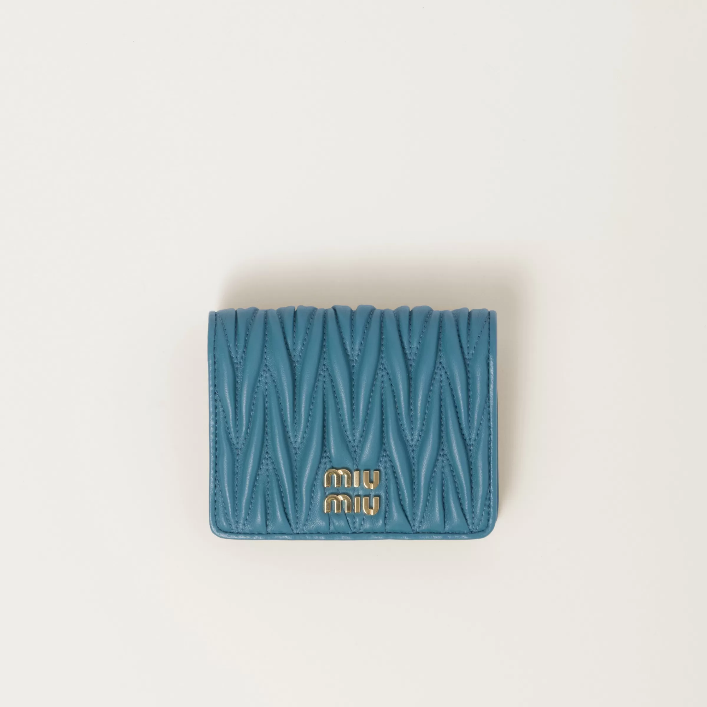Miu Miu Marina Blue Small Matelassé Nappa Leather Wallet |