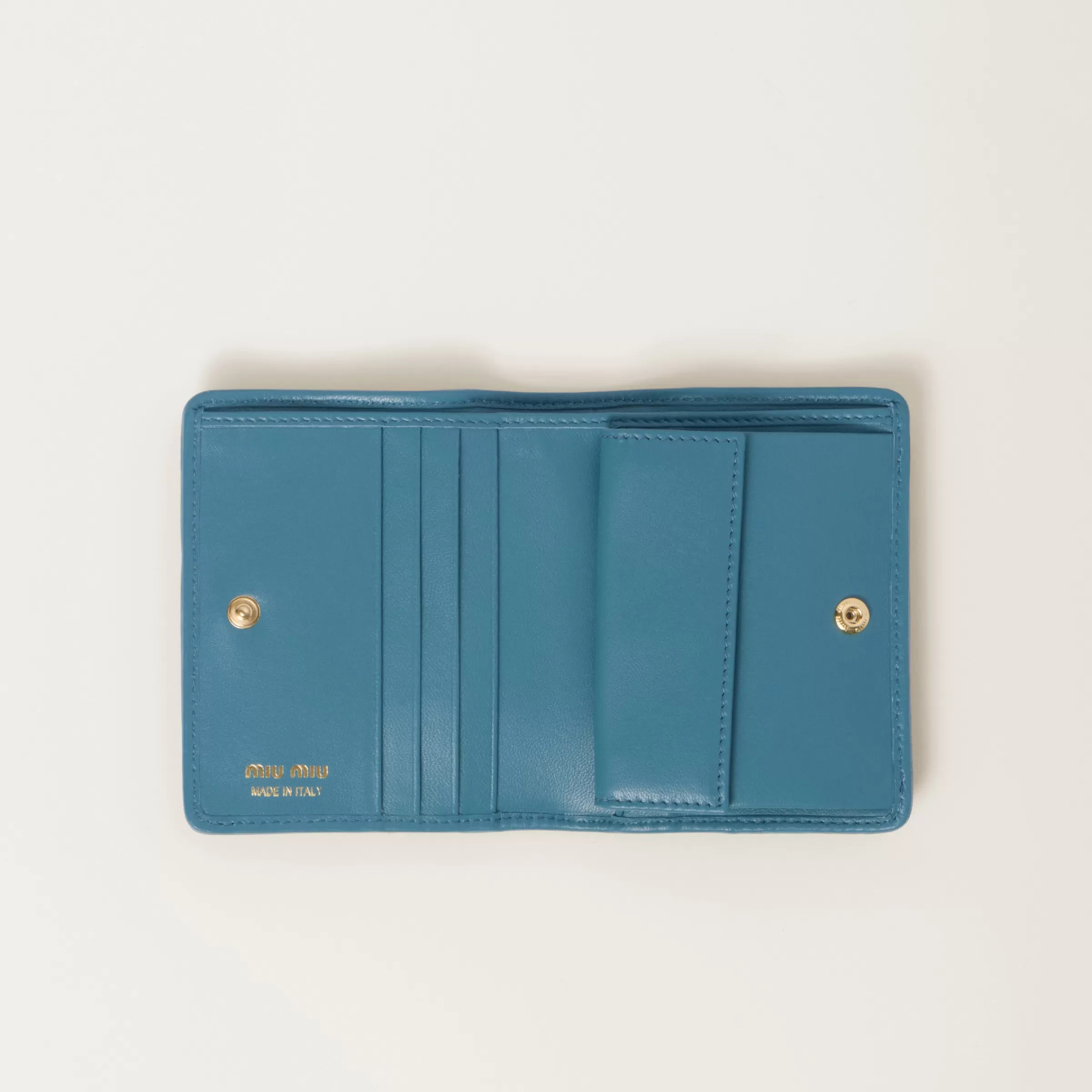 Miu Miu Marina Blue Small Matelassé Nappa Leather Wallet |