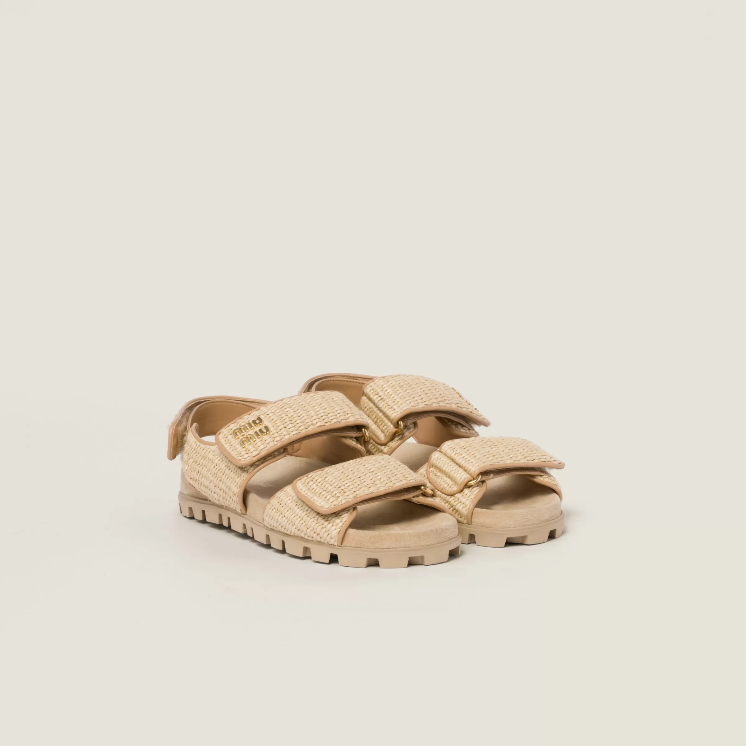 Miu Miu Sporty Raffia-effect Woven Fabric Sandals |