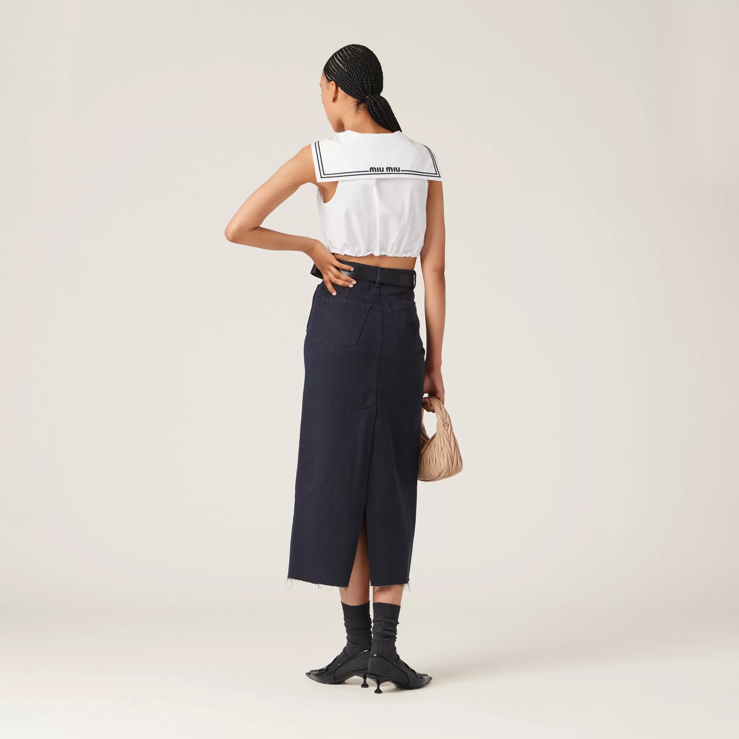 Miu Miu Garment-dyed Drill Midi-skirt |