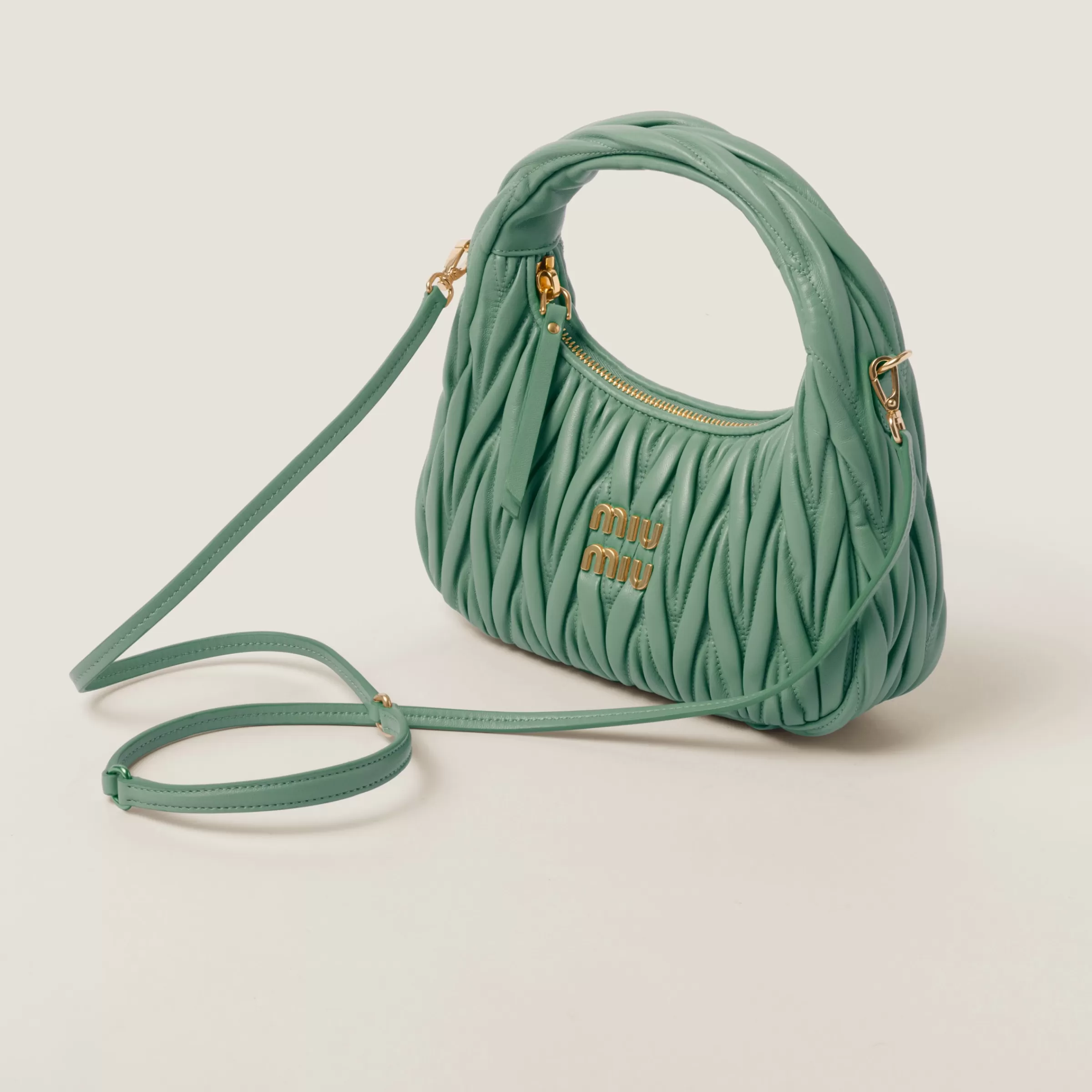 Miu Miu Wander Matelassé Nappa Leather Hobo Bag |