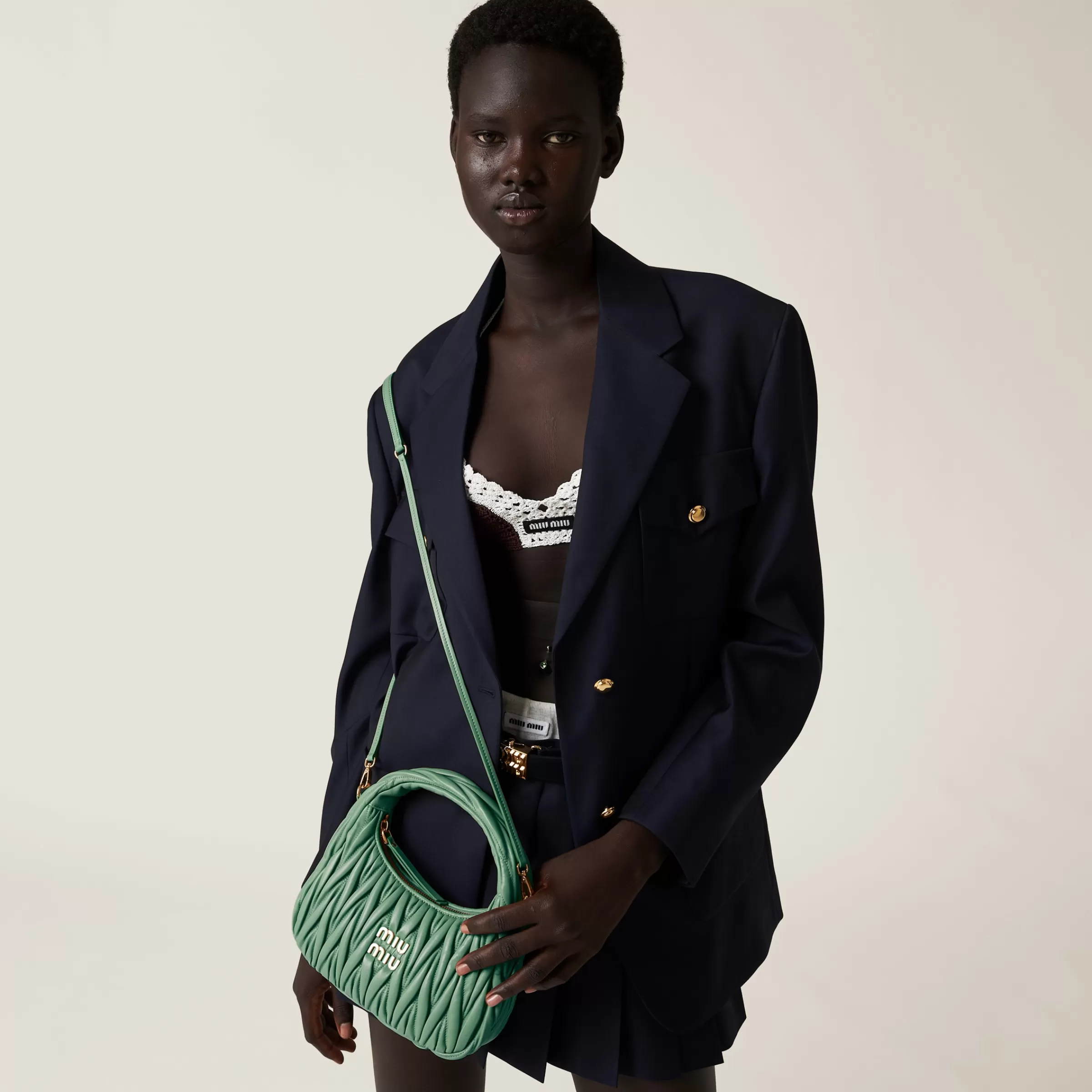 Miu Miu Wander Matelassé Nappa Leather Hobo Bag |