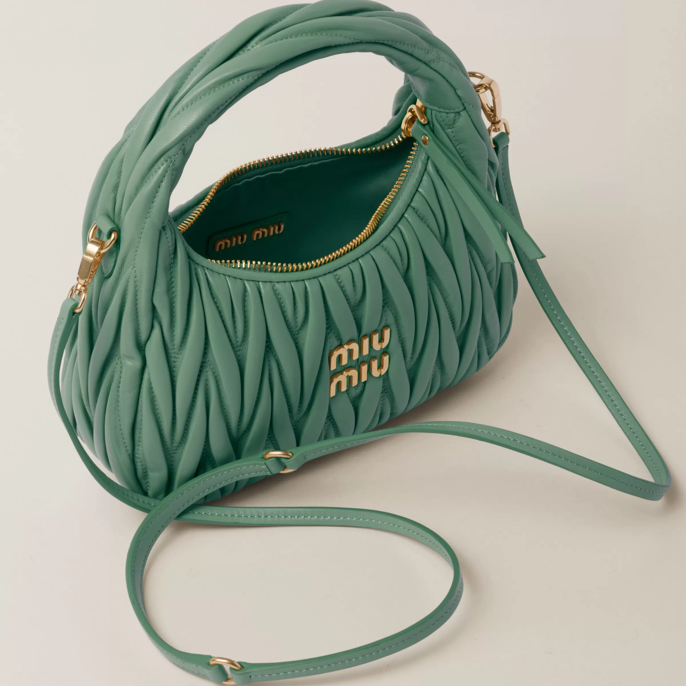 Miu Miu Wander Matelassé Nappa Leather Hobo Bag |