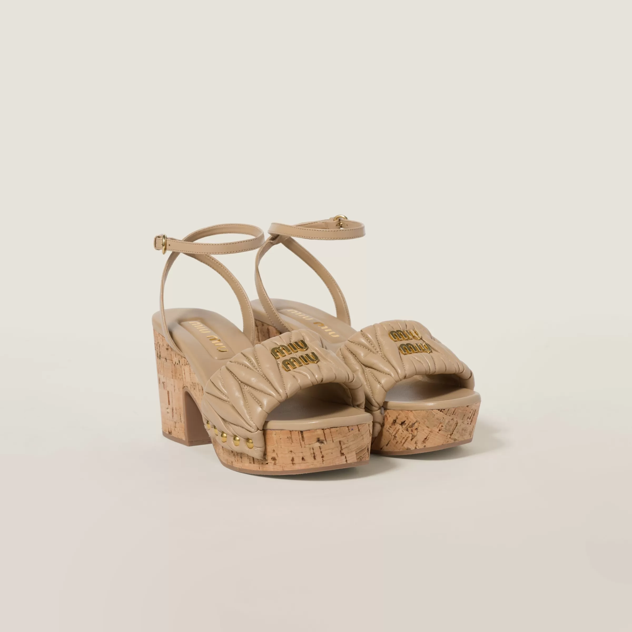Miu Miu Matelassé Nappa Leather Cork Heel Sandals |