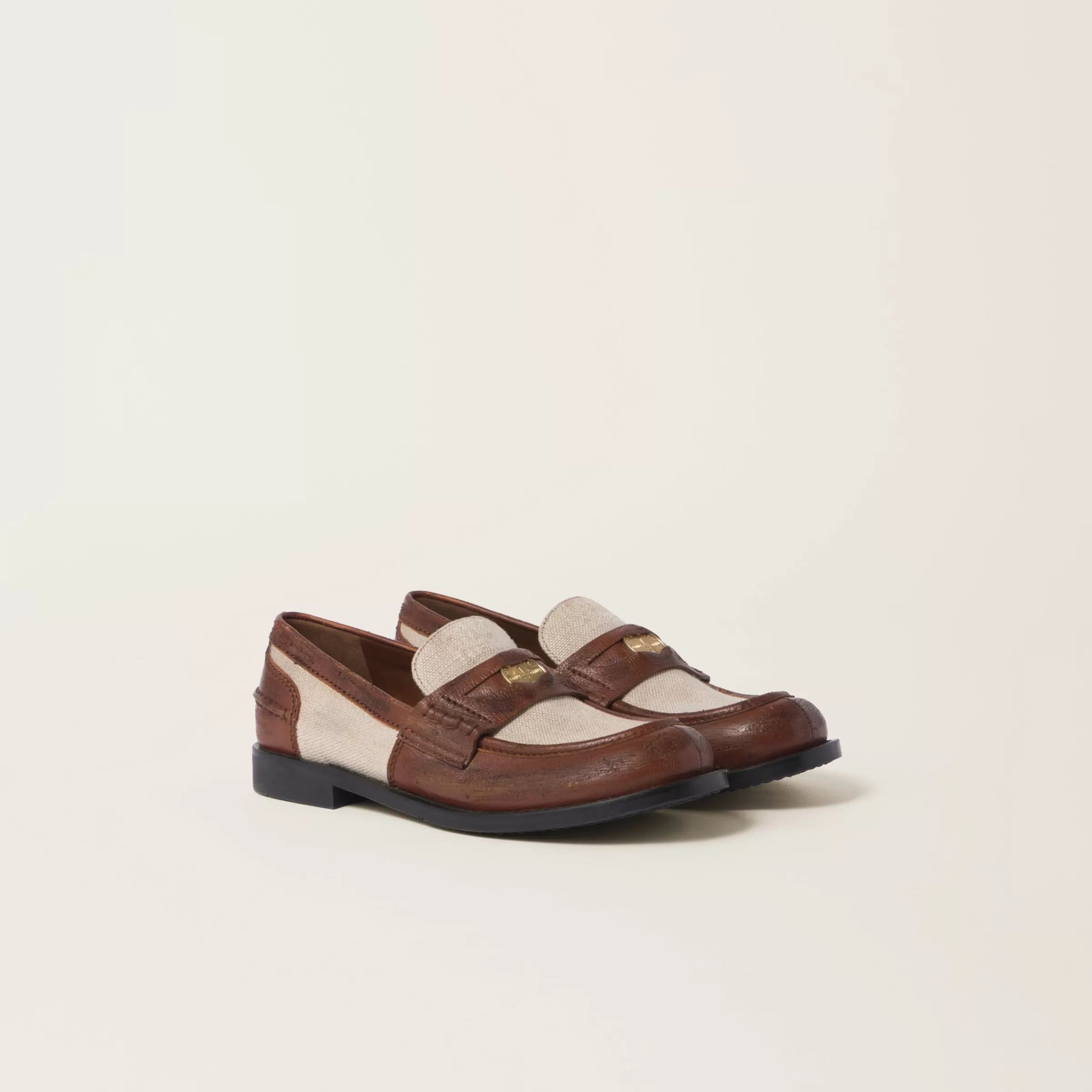 Miu Miu Leather And Linen Loafers |