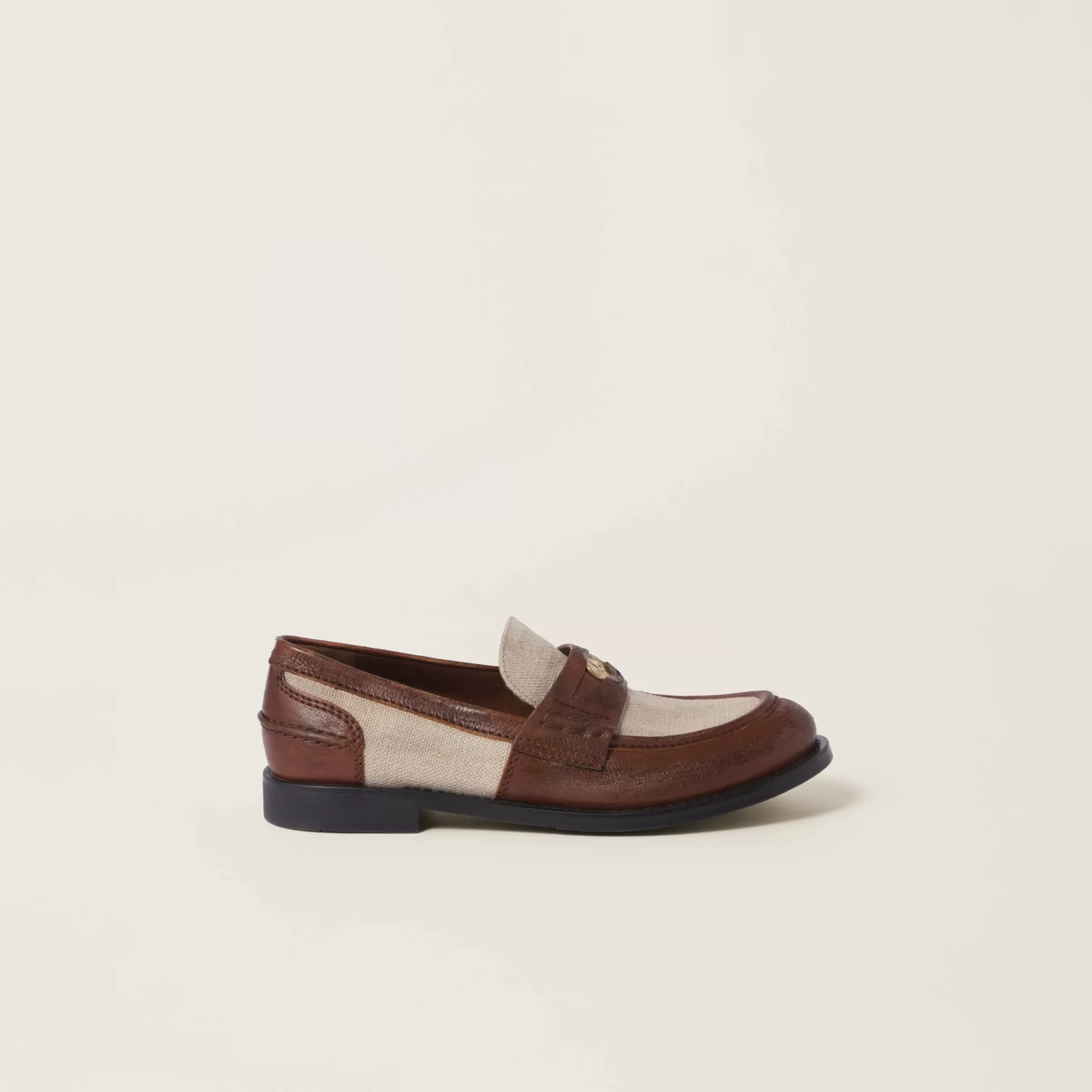 Miu Miu Leather And Linen Loafers |