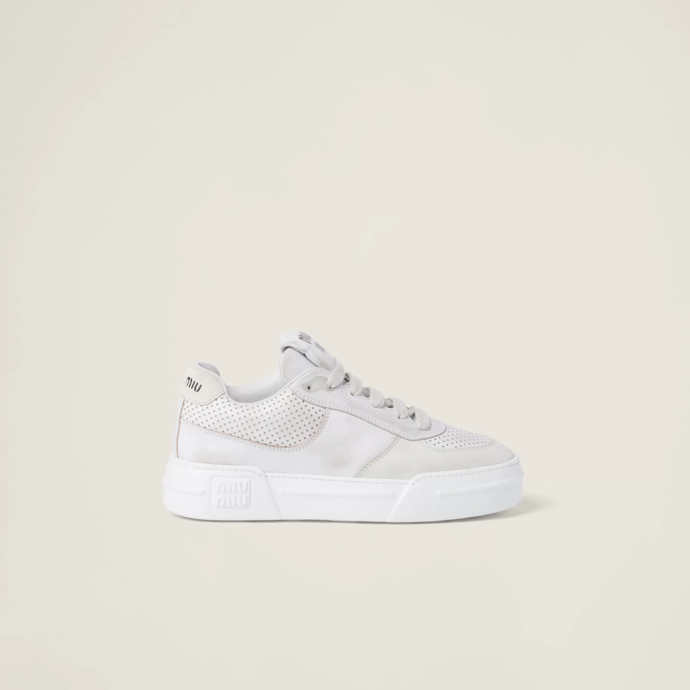 Miu Miu Bleached Leather And Suede Sneakers |
