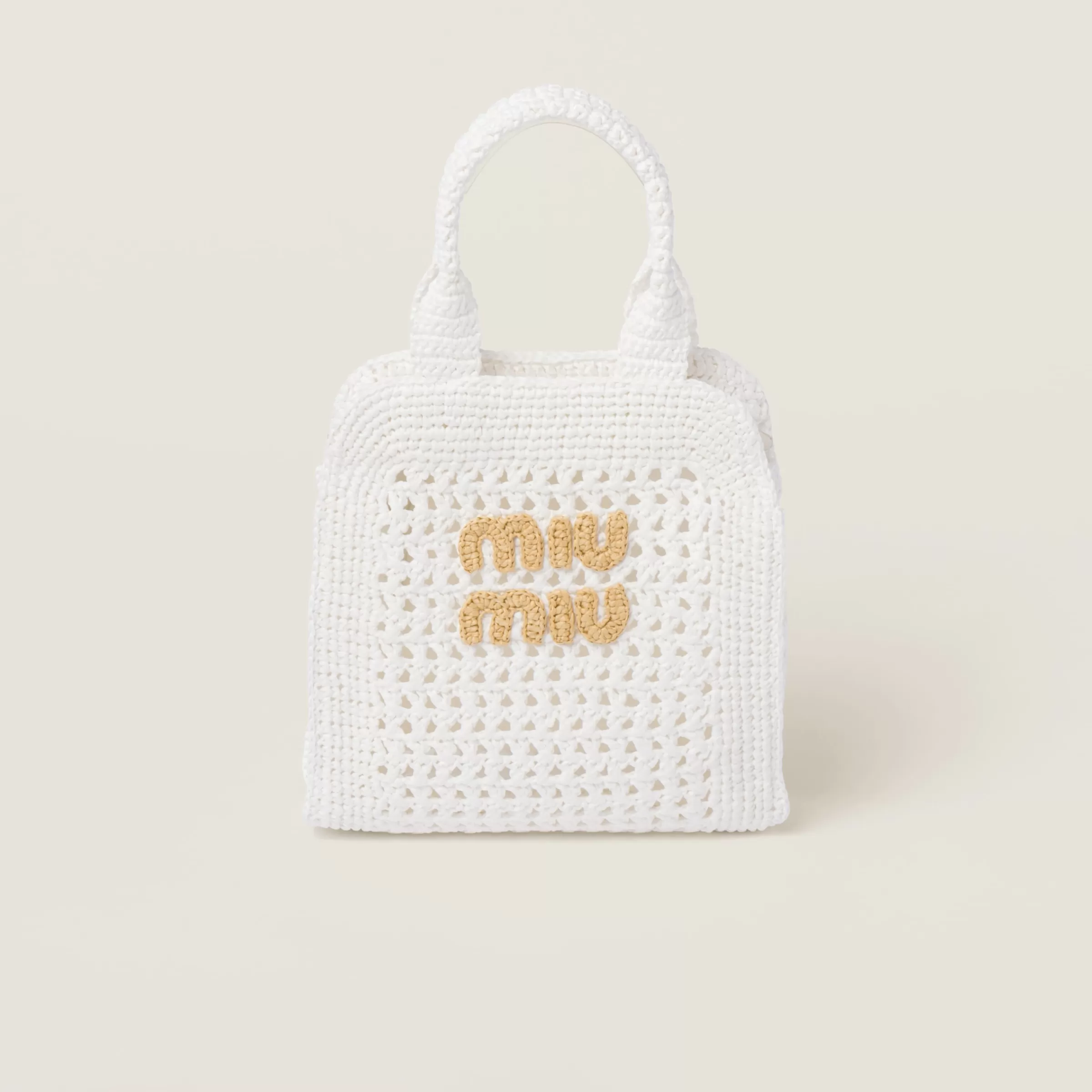 Miu Miu Raffia-effect Crochet Fabric Tote Bag |